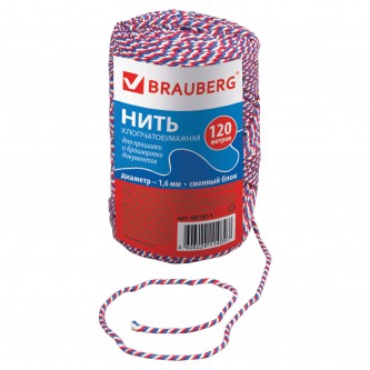 Нить хлопчатобумажная для прошивки документов, ТРИКОЛОР, диаметр 1,6 мм, длина 120 м, сменный блок, BRAUBERG, 601814 Нить хлопчатобумажная для прошивки документов, ТРИКОЛОР, диаметр 1,6 мм, длина 120 м, сменный блок, BRAUBERG, 601814
