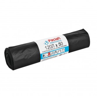Мешки для мусора 120 л, черные, в рулоне 50 шт., ПВД, 20 мкм, 70х110 см, PACLAN Мешки для мусора 120 л, черные, в рулоне 50 шт., ПВД, 20 мкм, 70х110 см, PACLAN