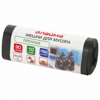 Мешки для мусора 90 л, черные, в рулоне 10 шт., прочные, ПВД 25 мкм, 60х95 см, LAIMA, 605332 Мешки для мусора 90 л, черные, в рулоне 10 шт., прочные, ПВД 25 мкм, 60х95 см, LAIMA, 605332
