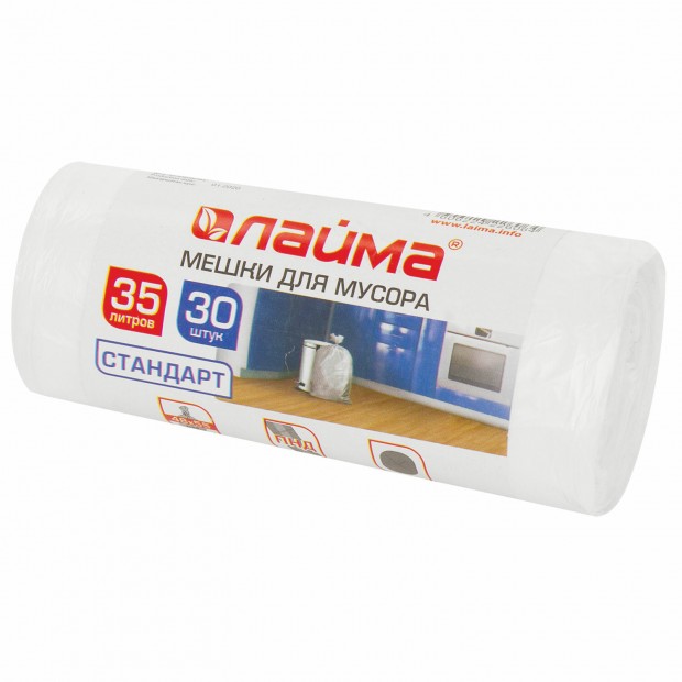 Мешки для мусора 35 л белые в рулоне 30 шт., ПНД 6 мкм, 48х55 см, LAIMA, 605538 Мешки для мусора 35 л белые в рулоне 30 шт., ПНД 6 мкм, 48х55 см, LAIMA, 605538