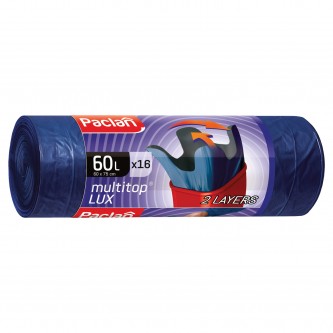 Мешки для мусора 60 л, с ушками, синие, рулон 16 шт., ПВД, 30 мкм, 60х75 см, PACLAN Мешки для мусора 60 л, с ушками, синие, рулон 16 шт., ПВД, 30 мкм, 60х75 см, PACLAN