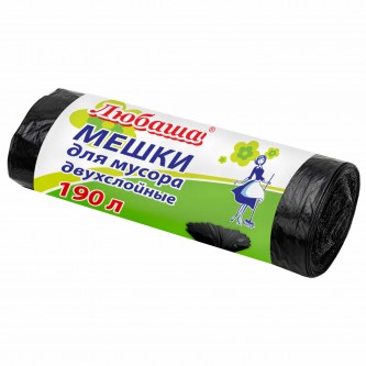 Мешки для мусора 190 л черные в рулоне 10 шт., ПВД 23 мкм, 90х120 см, ЛЮБАША 