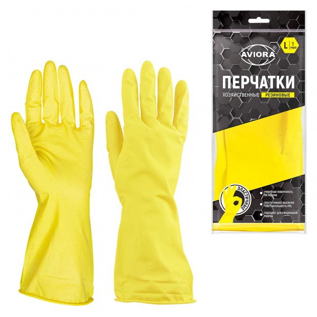 Перчатки МНОГОРАЗОВЫЕ латексные AVIORA, хлопчатобумажное напыление, размер L (большой), желтые, вес 36 г, 402-568 Перчатки МНОГОРАЗОВЫЕ латексные AVIORA, хлопчатобумажное напыление, размер L (большой), желтые, вес 36 г, 402-568
