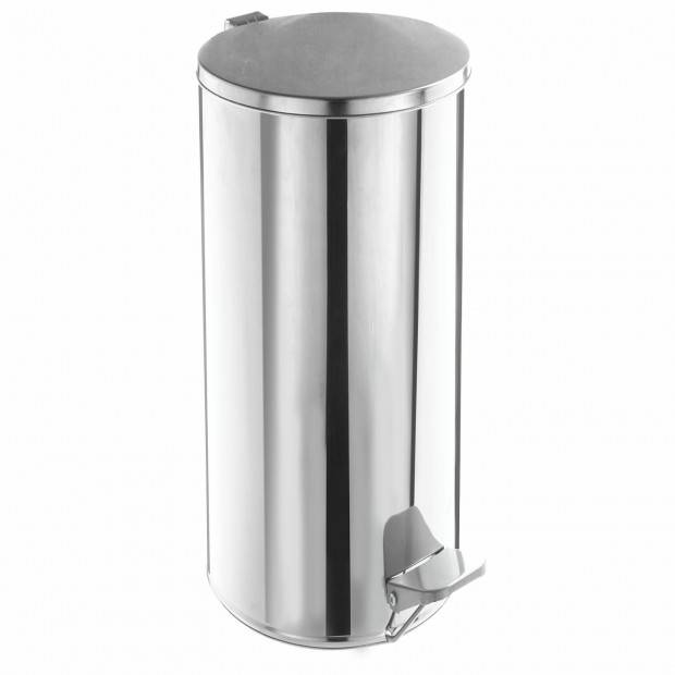 Урна для мусора с педалью 50 литров, УСИЛЕННОЕ, кольцо под мешок, хром, нержавеющая сталь, ТИТАН