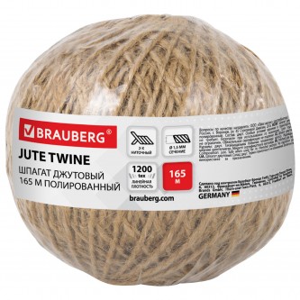 Шпагат джутовый полированный длина 165 м, диаметр 1,5 мм, 2-х ниточный, BRAUBERG, 607943 Шпагат джутовый полированный длина 165 м, диаметр 1,5 мм, 2-х ниточный, BRAUBERG, 607943