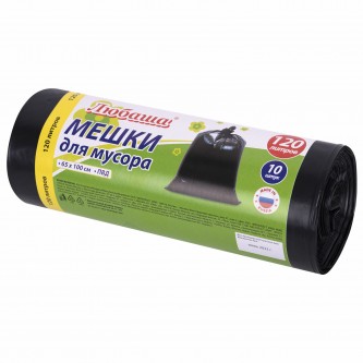 Мешки для мусора 120 л, черные, в рулоне 10 шт., ПВД 30 мкм, 65х100 см, ЛЮБАША, 608096 Мешки для мусора 120 л, черные, в рулоне 10 шт., ПВД 30 мкм, 65х100 см, ЛЮБАША, 608096