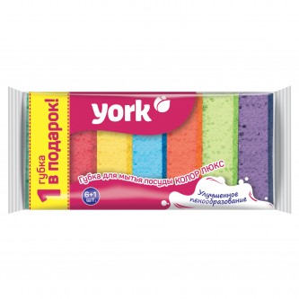 Губки бытовые MAXI, 3х10х7 см, КОМПЛЕКТ 6+1 шт., поролон/абразив, для посуды/уборки, COLOR, YORK, 30180 Губки бытовые MAXI, 3х10х7 см, КОМПЛЕКТ 6+1 шт., поролон/абразив, для посуды/уборки, COLOR, YORK, 30180