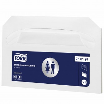Покрытия на унитаз TORK (Система V1), 1/2 сложения, КОМПЛЕКТ 250 шт., 37х41 см, Advanced, белые, 750197 Покрытия на унитаз TORK (Система V1), 1/2 сложения, КОМПЛЕКТ 250 шт., 37х41 см, Advanced, белые, 750197