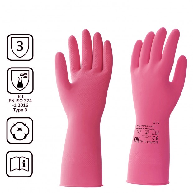 Перчатки латексные КЩС, сверхпрочные, плотные, хлопковое напыление, размер 7 S, малый, красные, HQ Profiline, 73579 Перчатки латексные КЩС, сверхпрочные, плотные, хлопковое напыление, размер 7 S, малый, красные, HQ Profiline, 73579