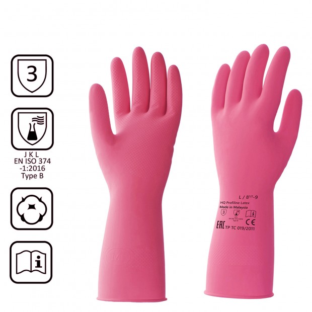 Перчатки латексные КЩС, сверхпрочные, плотные, хлопковое напыление, размер 8,5-9 L, большой, красные, HQ Profiline, 73585 Перчатки латексные КЩС, сверхпрочные, плотные, хлопковое напыление, размер 8,5-9 L, большой, красные, HQ Profiline, 73585