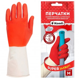 Перчатки МНОГОРАЗОВЫЕ латексные БИКОЛОР ПРОЧНЫЕ, бело-красные, размер M (средний), вес 70 г, Komfi, ADM, 25813 Перчатки МНОГОРАЗОВЫЕ латексные БИКОЛОР ПРОЧНЫЕ, бело-красные, размер M (средний), вес 70 г, Komfi, ADM, 25813