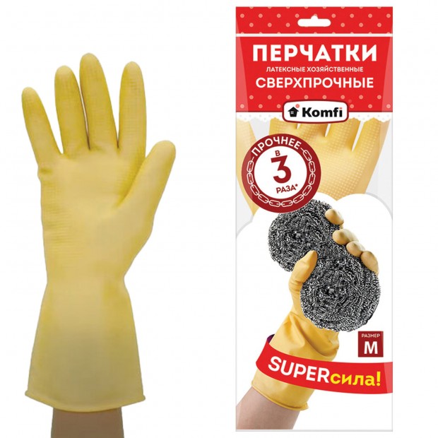 Перчатки МНОГОРАЗОВЫЕ латексные SUPER СИЛА СВЕРХПРОЧНЫЕ, бежевые, размер M (средний), вес 96 г, Komfi, ADM, 20073 Перчатки МНОГОРАЗОВЫЕ латексные SUPER СИЛА СВЕРХПРОЧНЫЕ, бежевые, размер M (средний), вес 96 г, Komfi, ADM, 20073