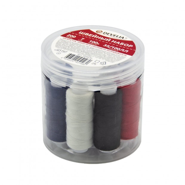 Набор швейный Помощница, нитки 7 шт, 5 цветов, 35ЛЛ/100ЛЛ, 200м, иглы, инструменты, DEVELIA (Девелиа), 609630 Набор швейный Помощница, нитки 7 шт, 5 цветов, 35ЛЛ/100ЛЛ, 200м, иглы, инструменты, DEVELIA (Девелиа), 609630
