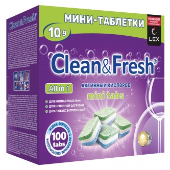 Таблетки для посудомоечных машин 100 шт., CLEAN&FRESH All IN 1 MINI TABS, Cd13100m Таблетки для посудомоечных машин 100 шт., CLEAN&FRESH All IN 1 MINI TABS, Cd13100m
