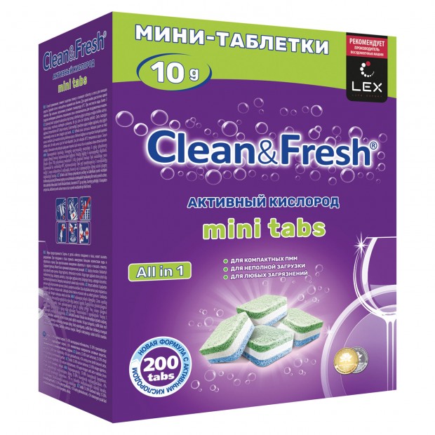 Таблетки для посудомоечных машин 200 шт., CLEAN&FRESH All IN 1 MINI TABS, Cd13200m Таблетки для посудомоечных машин 200 шт., CLEAN&FRESH All IN 1 MINI TABS, Cd13200m