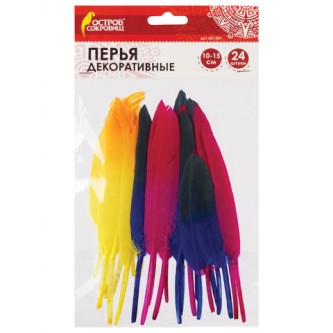 Перья декоративные прямые, 10-15 см, 24 шт., 6 цветов, двухцветные, ассорти, ОСТРОВ СОКРОВИЩ, 661381 Перья декоративные прямые, 10-15 см, 24 шт., 6 цветов, двухцветные, ассорти, ОСТРОВ СОКРОВИЩ, 661381