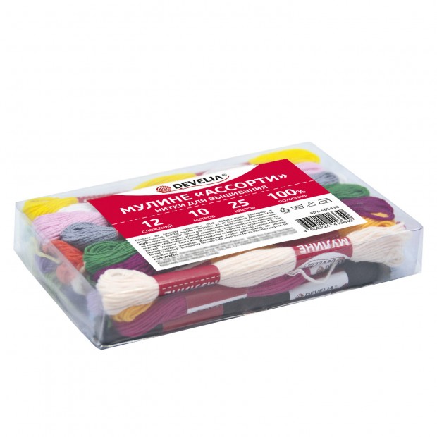 Нитки для вышивания (мулине), Набор 25 цветов, 10 м, полиэфир, DEVELIA (Девелиа), 665430 Нитки для вышивания (мулине), Набор 25 цветов, 10 м, полиэфир, DEVELIA (Девелиа), 665430
