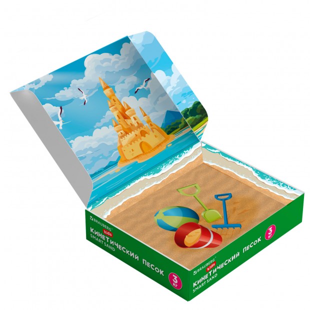 Песок для лепки кинетический, цвет песочный, 3000 г, коробка-песочница, формочки, ПИФАГОР, 666008