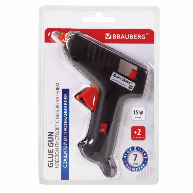 Клеевой пистолет 15 Вт для стержня 7 мм, с выключателем, BRAUBERG, в блистере, 671051 Клеевой пистолет 15 Вт для стержня 7 мм, с выключателем, BRAUBERG, в блистере, 671051