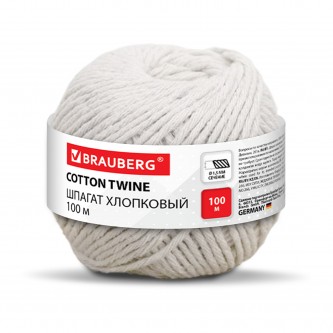 Шпагат хлопковый для прошивки документов, вязания, макраме, длина 100 м диаметр 1,5 мм, BRAUBERG, 700361 Шпагат хлопковый для прошивки документов, вязания, макраме, длина 100 м диаметр 1,5 мм, BRAUBERG, 700361