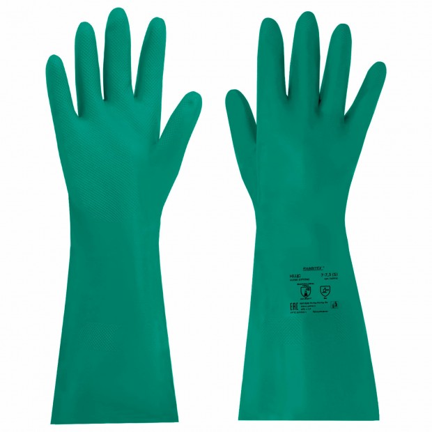 Перчатки нитриловые КЩС ULTRA STRONG химически устойчивые, с хлопковым напылением, зеленые, р-р 7-7,5, S (малый) RABBITEX (РАББИТЕКС) 700910 Перчатки нитриловые КЩС ULTRA STRONG химически устойчивые, с хлопковым напылением, зеленые, р-р 7-7,5, S (малый) RABBITEX (РАББИТЕКС) 700910