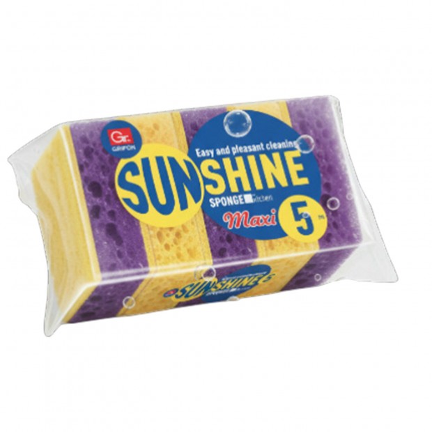 Губки для посуды 95х65х28 мм, КОМПЛЕКТ 5 шт, поролон/абразив, MAXI 