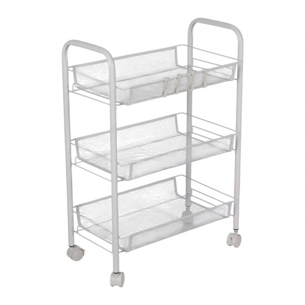 Этажерка (тележка) BOOMHOUSE (БУМХАУС) RC-003 3 яруса, на колесах, В62,5хШ42,5хГ25,5 см, металл, белая, 701456
