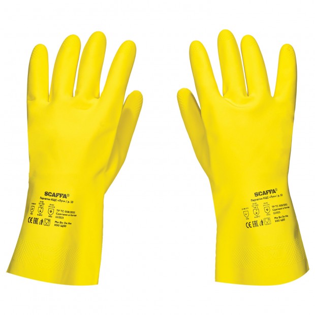 Перчатки латексные SCAFFA Луч, КЩС, хлопчатобумажное напыление, р. 9, L, желтые, шк 8, 00-01017718 Перчатки латексные SCAFFA Луч, КЩС, хлопчатобумажное напыление, р. 9, L, желтые, шк 8, 00-01017718