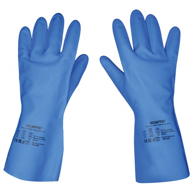 Перчатки нитриловые SCAFFA Практик, КЩС, хлопчатобумажное напыление, р. 9, L, синие,, 00-01017722 Перчатки нитриловые SCAFFA Практик, КЩС, хлопчатобумажное напыление, р. 9, L, синие,, 00-01017722