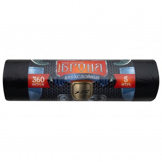 Мешки для мусора 360 л, ПРОЧНЫЕ черные, в рулоне 5 шт., ПВД 60 мкм, 2-х слойные, 120x160 см, 