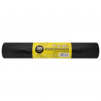 Мешки для мусора 180 л, черные, в рулоне 25 шт., ПВД 30 мкм, 90x110 см, РОМАШКА 