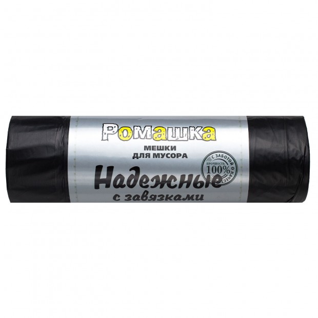 Мешки для мусора с завязками 35л, в рулоне 15шт, ПСД 18мкм, 50x53 см, РОМАШКА НАДЕЖНЫ, ВЗ0351511