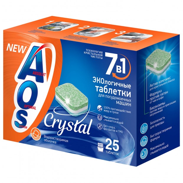 Таблетки для посудомоечных машин 25шт AOS 7в1 Crystal Complete, ш/к 05908, 362-5 Таблетки для посудомоечных машин 25шт AOS 7в1 Crystal Complete, ш/к 05908, 362-5