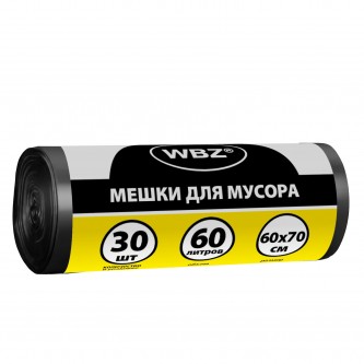 Мешки для мусора 60л черные в рулоне 30 штук, ПНД 10 мкм, 60x70см, WBZ, 702657 Мешки для мусора 60л черные в рулоне 30 штук, ПНД 10 мкм, 60x70см, WBZ, 702657