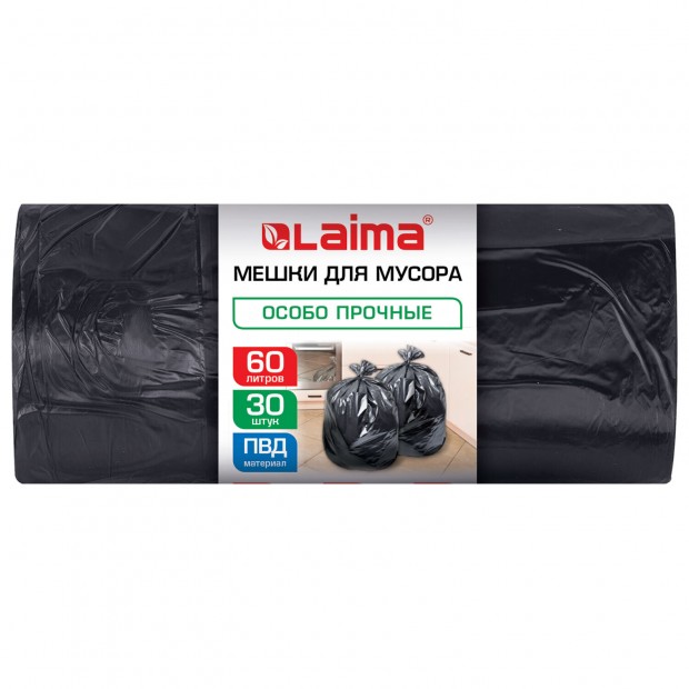 Мешки для мусора 60 л, черные, в рулоне 30 штук, особо прочные, ПВД 30 мкм, 58x68 см, LAIMA, 702658 Мешки для мусора 60 л, черные, в рулоне 30 штук, особо прочные, ПВД 30 мкм, 58x68 см, LAIMA, 702658