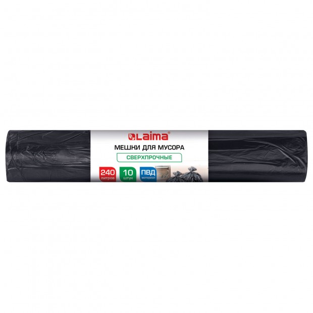 Мешки для мусора 240л черные в рулоне 10 штук сверхпрочные, ПВД 100 мкм, 90x135см, LAIMA, 702684 Мешки для мусора 240л черные в рулоне 10 штук сверхпрочные, ПВД 100 мкм, 90x135см, LAIMA, 702684