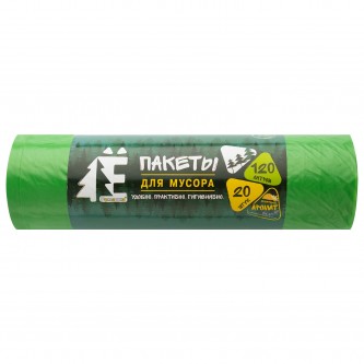 Мешки для раздельного сбора мусора 120л зеленые в рулоне 20шт ПВД 20мкм 70х110см РОМАШКА ЕЛР-ВР-120З