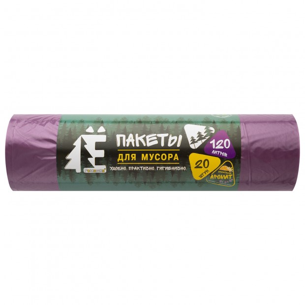 Мешки для раздельного сбора мусора 120л фиолет. в рулоне 20шт ПВД 20мкм 70х110см РОМАШКА ЕЛР-ВР-120Ф