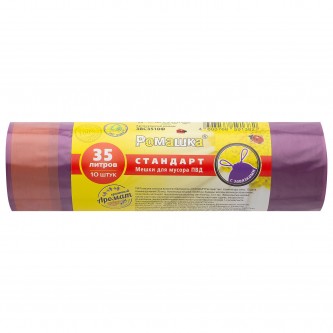 Мешки для мусора с завязками 35л фиолетовые в рулоне 10шт, ПВД 25 мкм, 50х58 см, РОМАШКА, ЗВС3510Ф Мешки для мусора с завязками 35л фиолетовые в рулоне 10шт, ПВД 25 мкм, 50х58 см, РОМАШКА, ЗВС3510Ф