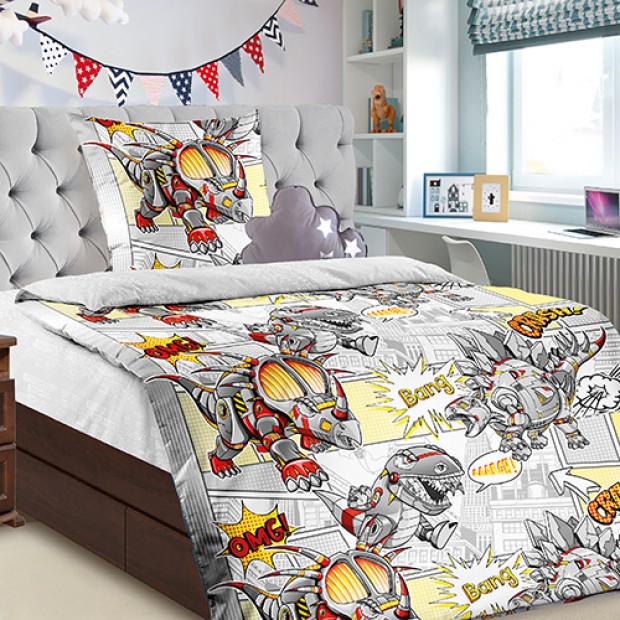 КПБ 'ДайПоспать', 1,5 спальный с 2-мя наволочками 70х70, бязь, 100 % хлопок, пл. 125 гр./кв.м., 'Динозавр' Пододеяльник 146*217, простыня 150*217, наволочка 70*70 (2 шт.) КПБ 'ДайПоспать', 1,5 спальный с 2-мя наволочками 70х70, бязь, 100 % хлопок, пл. 125 гр./кв.м., 'Динозавр' Пододеяльник 146*217, простыня 150*217, наволочка 70*70 (2 шт.)