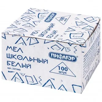 Мел белый квадратный 100 штук, ПИФАГОР, картонная упаковка, 227440