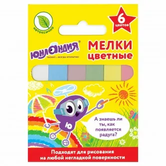 Мел цветной квадратный 6 штук, ЮНЛАНДИЯ 