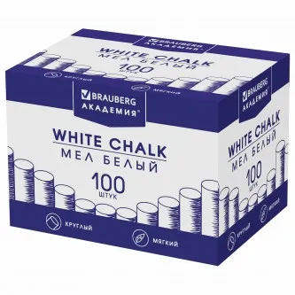 Мел белый круглый мягкий 100 штук, BRAUBERG 