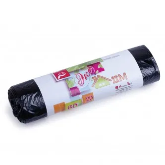 Мешки для мусора, 60 л, черные, в рулоне 20 шт., ПНД, 7 мкм, 60х70 см, эконом, КБ, 