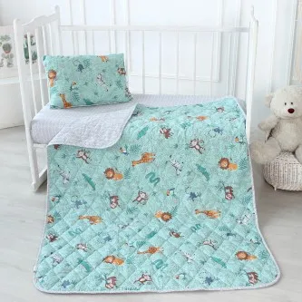 Одеяло-покрывало детское 'BabyRelax' леб. пух 100 гр.110х140, бязь, 'Сафари (мята)'